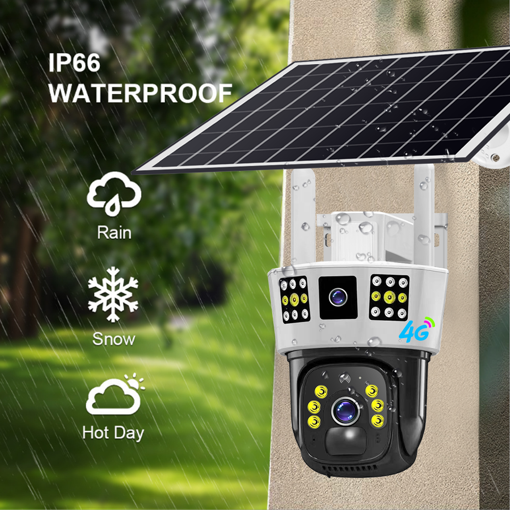 OEM 4MP Solar Panel Battery Power IP Camera PIR 4G Network Security Camera Waterproof Outdoor GSM SIM Card PTZ 4G Camera