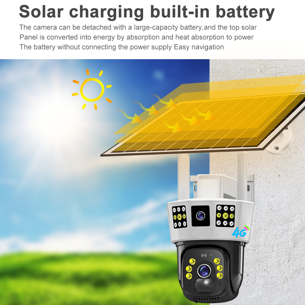 OEM 4MP Solar Panel Battery Power IP Camera PIR 4G Network Security Camera Waterproof Outdoor GSM SIM Card PTZ 4G Camera