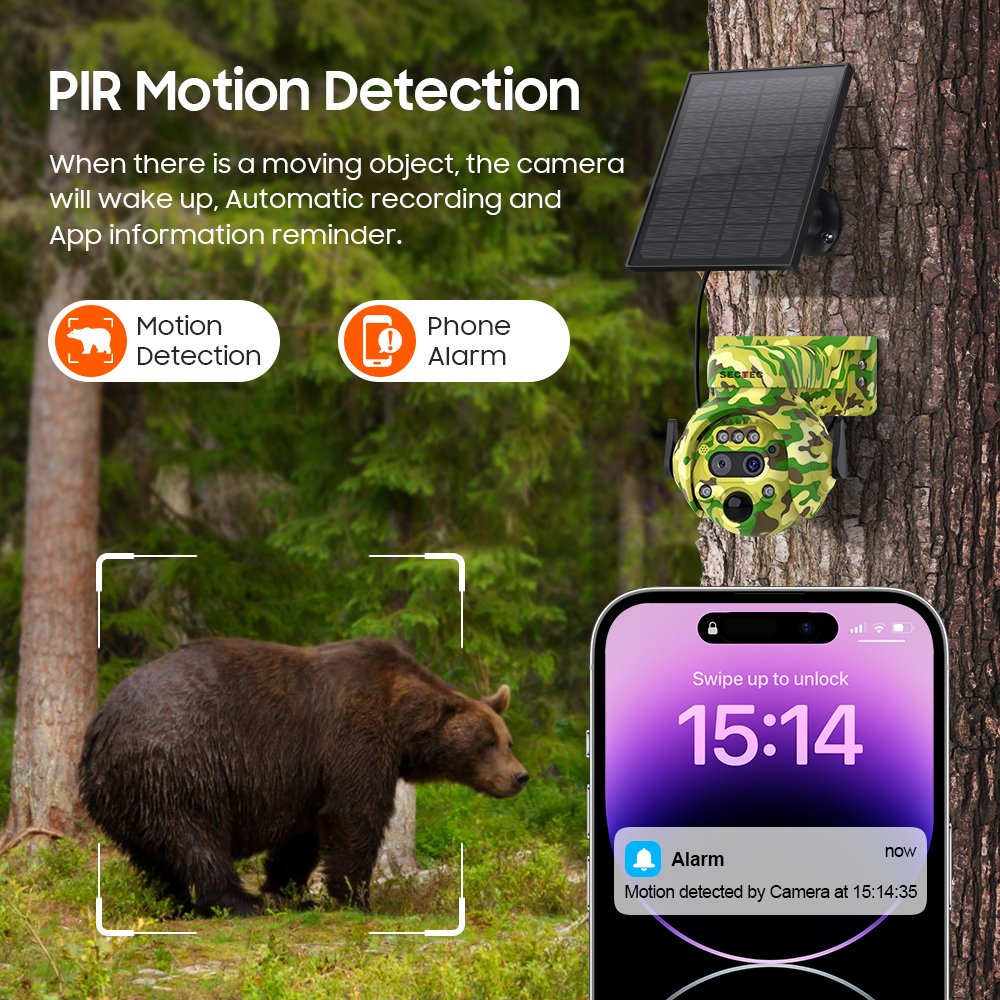 Sectec New Outdoor Camouflage HD 3K 12X Zoom Dual Lens 6MP Smart Security Waterproof IP CCTV Speed Dome PTZ 4G Solar Camera