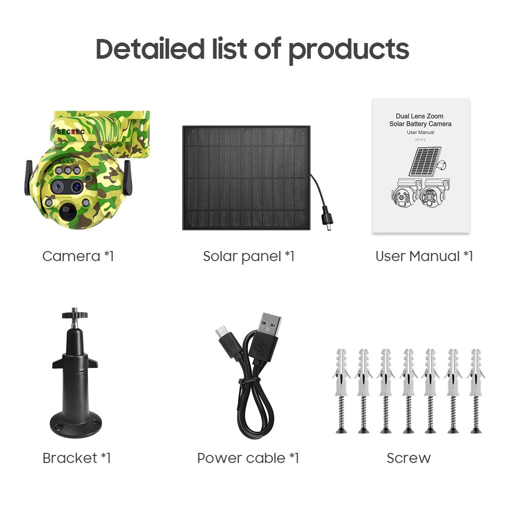 Sectec New Outdoor Camouflage HD 3K 12X Zoom Dual Lens 6MP Smart Security Waterproof IP CCTV Speed Dome PTZ 4G Solar Camera