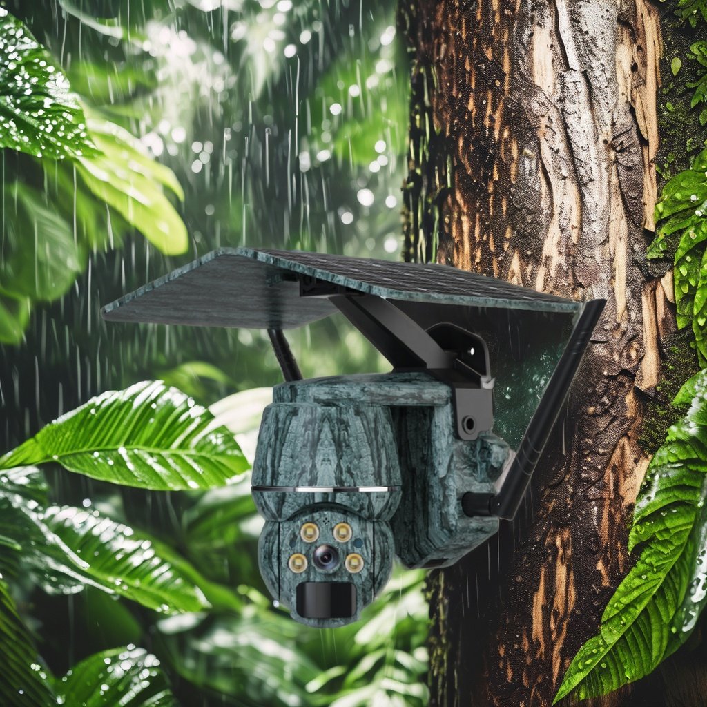2024 Outdoor Camouflage 3MP 4G Solar Mini Camera Hunting Night Vision Trail Shooting PTZ Indoor Application Cloud Data Storage