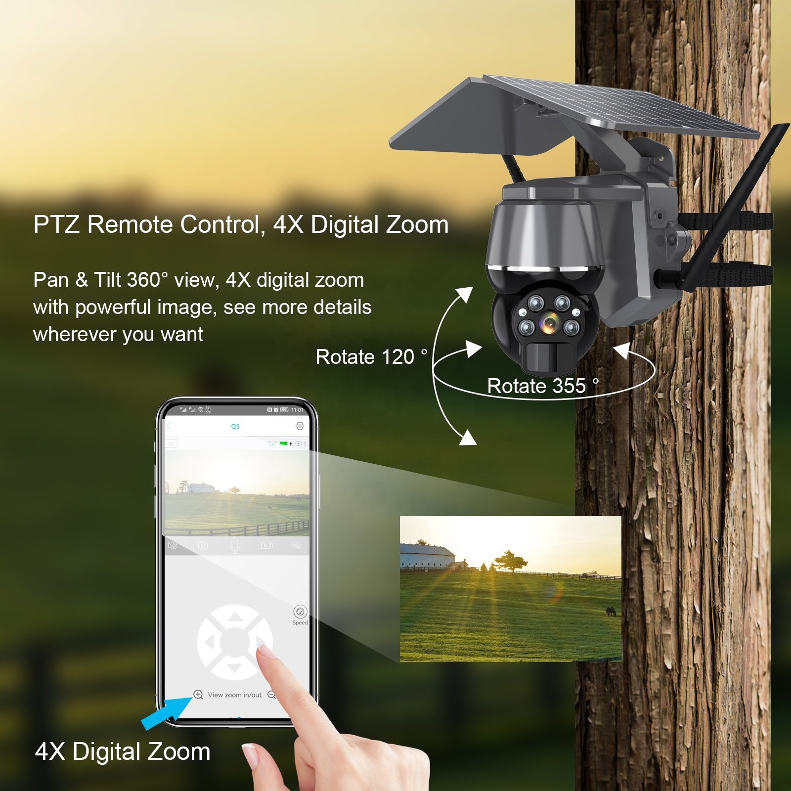 2024 Outdoor Camouflage 3MP 4G Solar Mini Camera Hunting Night Vision Trail Shooting PTZ Indoor Application Cloud Data Storage