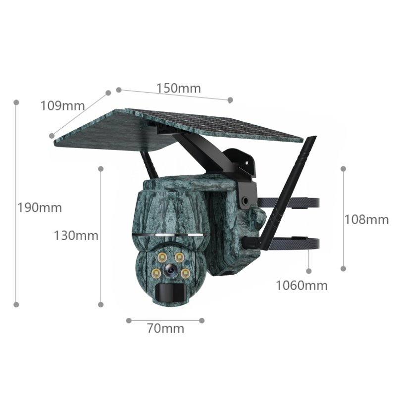2024 Outdoor Camouflage 3MP 4G Solar Mini Camera Hunting Night Vision Trail Shooting PTZ Indoor Application Cloud Data Storage