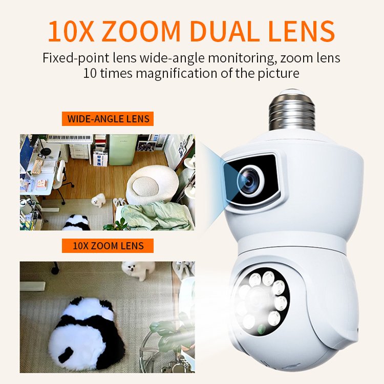 LEVOFAST Light-bulb Type Dual-lens Surveillance Wifi Camera Remote Monitoring 4MP Full-color Night Vision Gun Bulb CCTV Camera