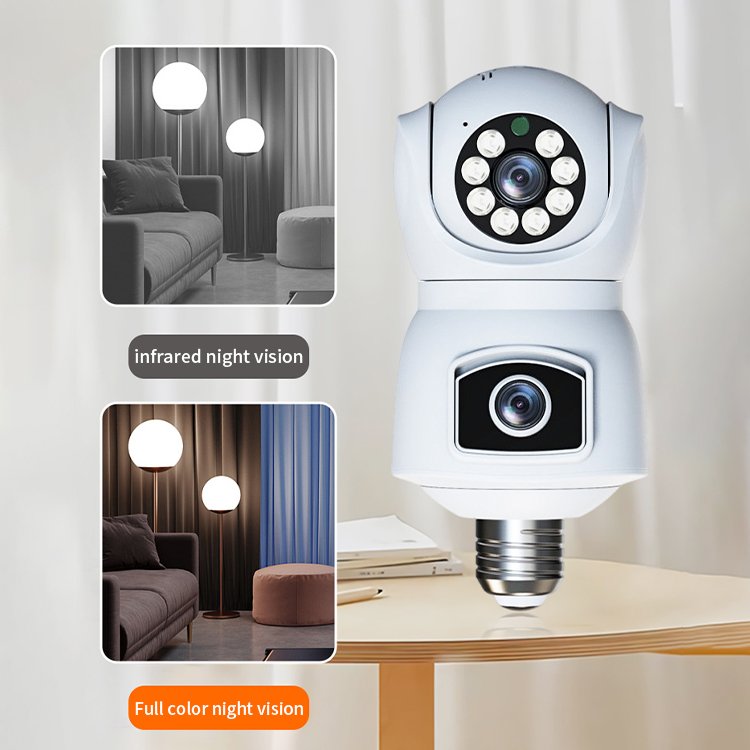 LEVOFAST Light-bulb Type Dual-lens Surveillance Wifi Camera Remote Monitoring 4MP Full-color Night Vision Gun Bulb CCTV Camera
