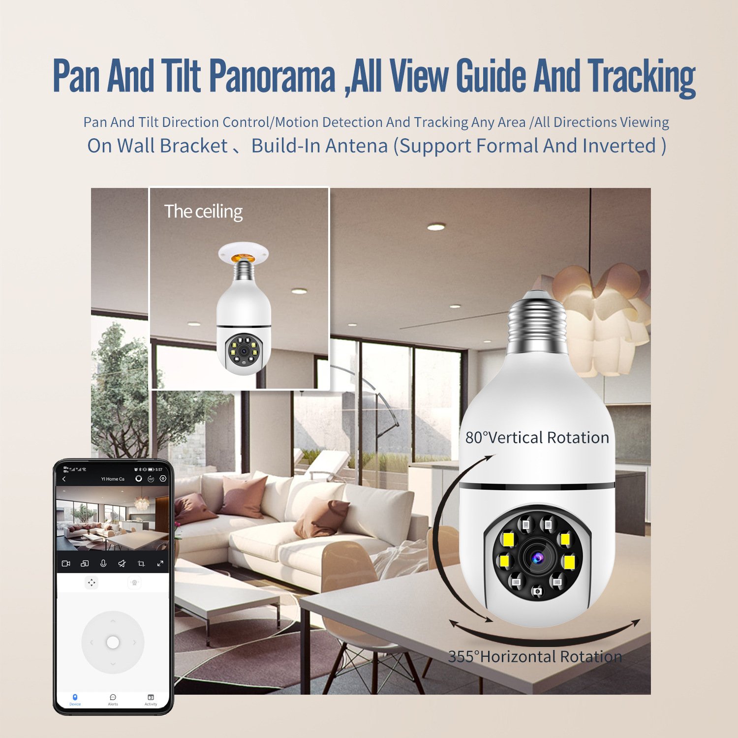 V360pro security 360 degree cctv E27 network ptz ip camara 1080P 2MP auto tracking light wifi bulb camera E27 IP Cloud Camera