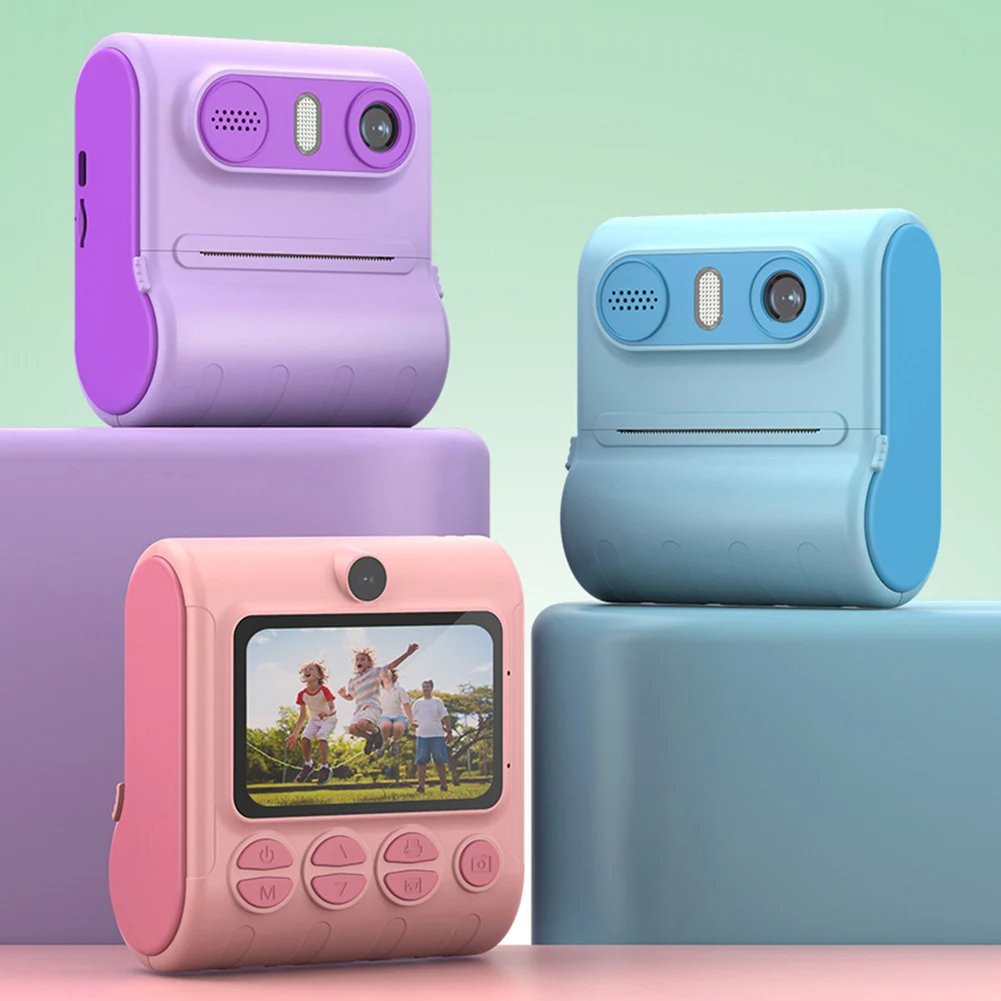 46MP Kids Camera Instant Printer Video 1080P Toddler Camera with 3 Rolls Photo Paper Mini Thermal Printer Children's Camera