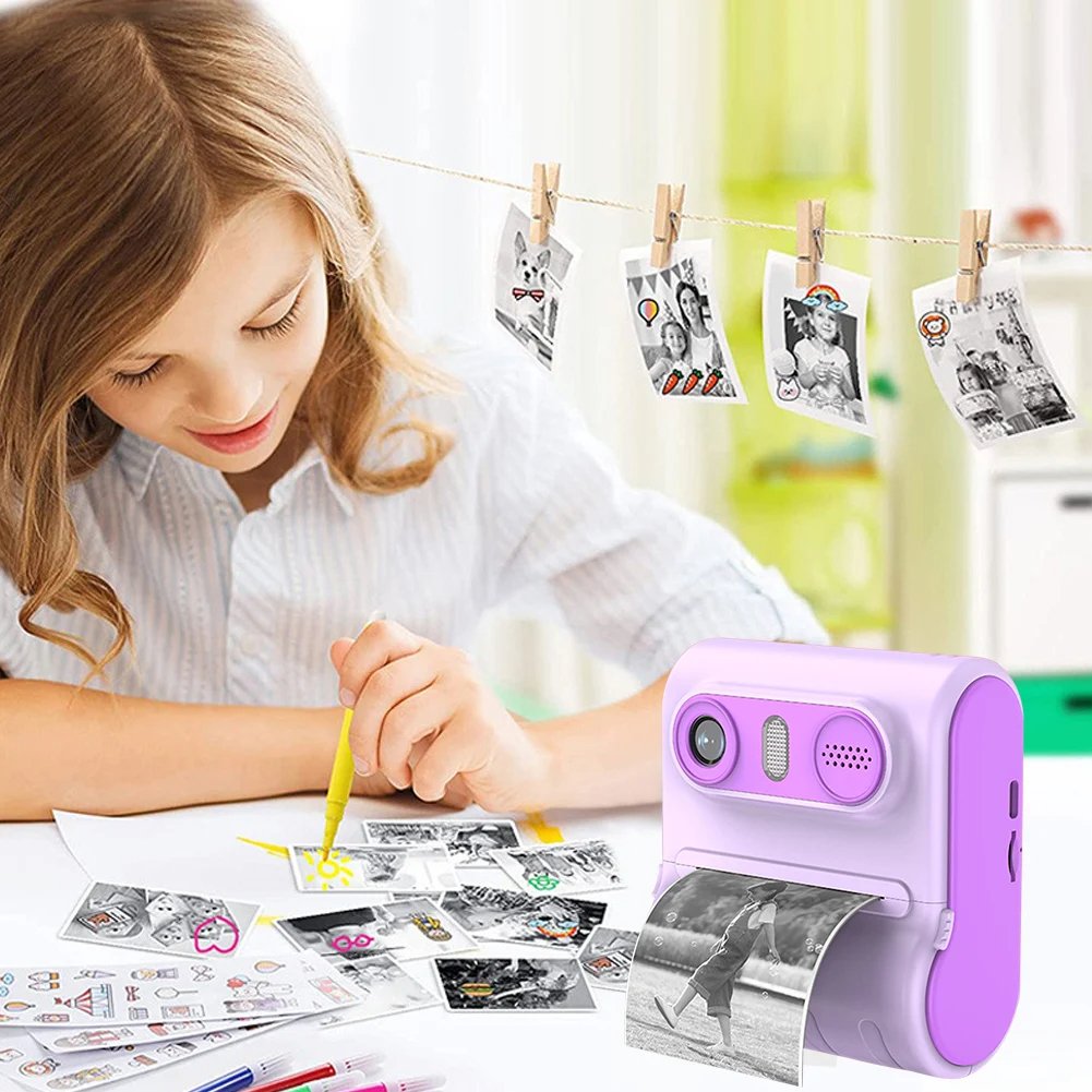 46MP Kids Camera Instant Printer Video 1080P Toddler Camera with 3 Rolls Photo Paper Mini Thermal Printer Children's Camera