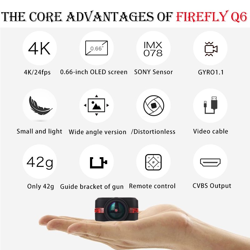 Amazon Hot Selling Hawkeye Firefly Q6 Mini Drone Camera 2K Full HD WiFi Waterproof Helmet Recording Features CMOS Imaging Sensor