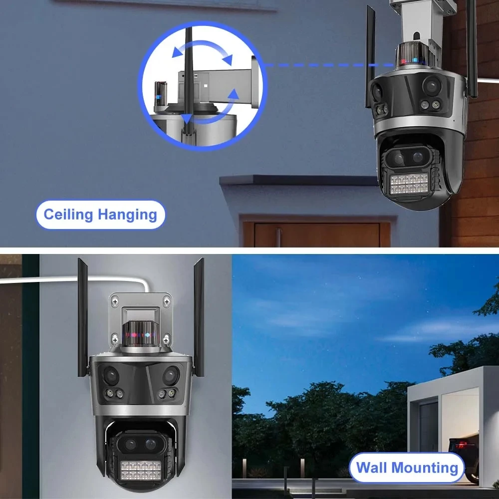 icsee 12mp WiFi CCTV Camera iCSee four Lens 8x zoom PTZ Network Camera outdoor indoor Wireless Security IP Camera
