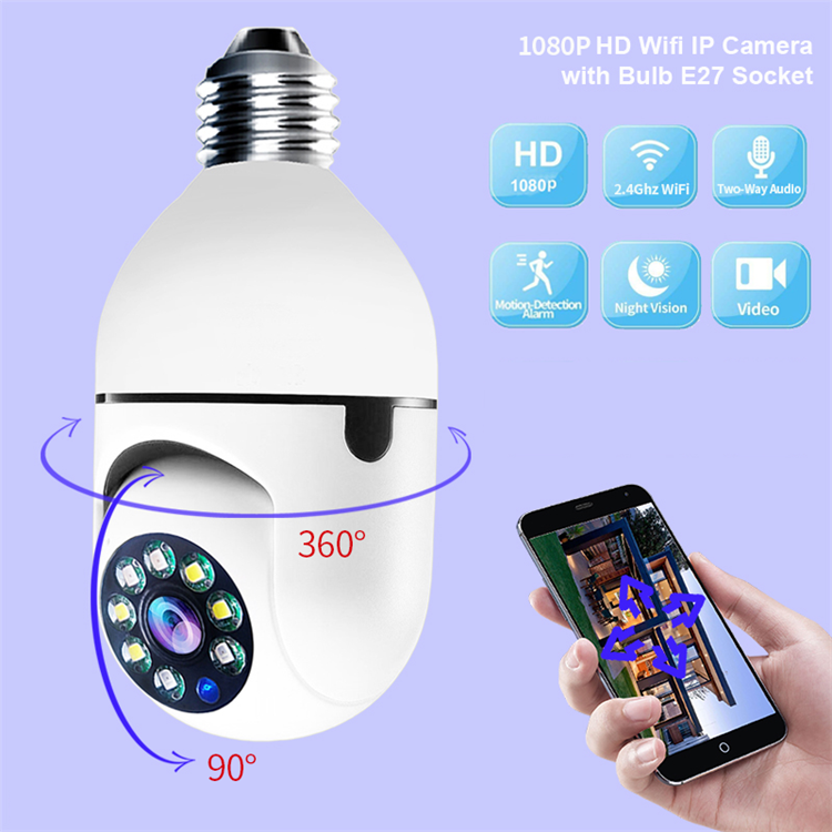 IP Wireless Mini Security Wifi Camera 360 Degree HD 1080P CCTV Video Light Bulb E27