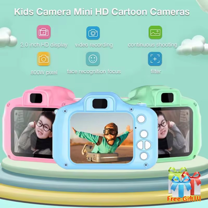 2024 Children Mini Cartoon Photo HD Screen 720p Video Camera x2 Toys Children for Kids Digital Children's camera