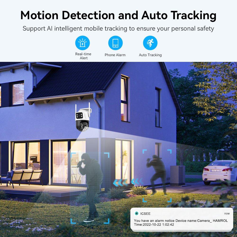 ICsee Outdoor 6MP Dual Lens Wireless PTZ CCTV Camera IP 6MP security cameras tracking WiFi Mini Dual Lens Linkage Network Camera