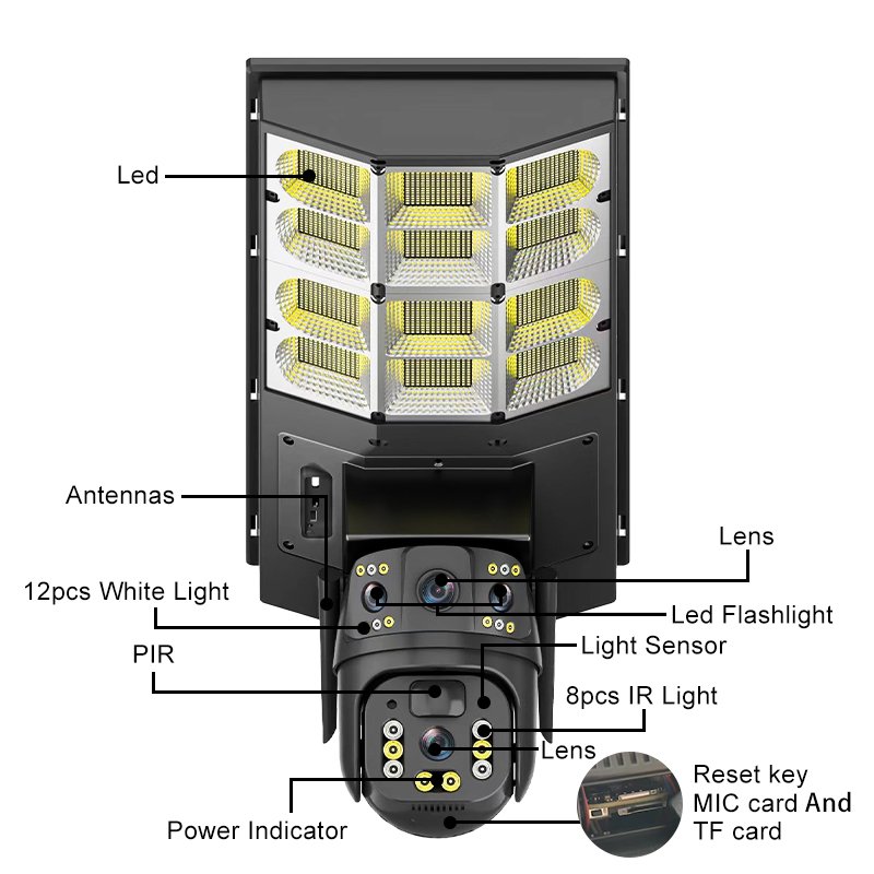 Solar Street Light with Camera 4G Wifi 4MP Outdoor Solar Monintoring Lamp CCTV Wireless Network Camera with 18W solar Camera
