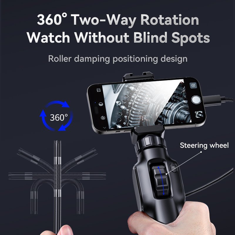 360 Degree Articulating Borescope S43 Two-Way Articulating Borescope Gooseneck Cable Inspection Camera for Automotive Mechanics