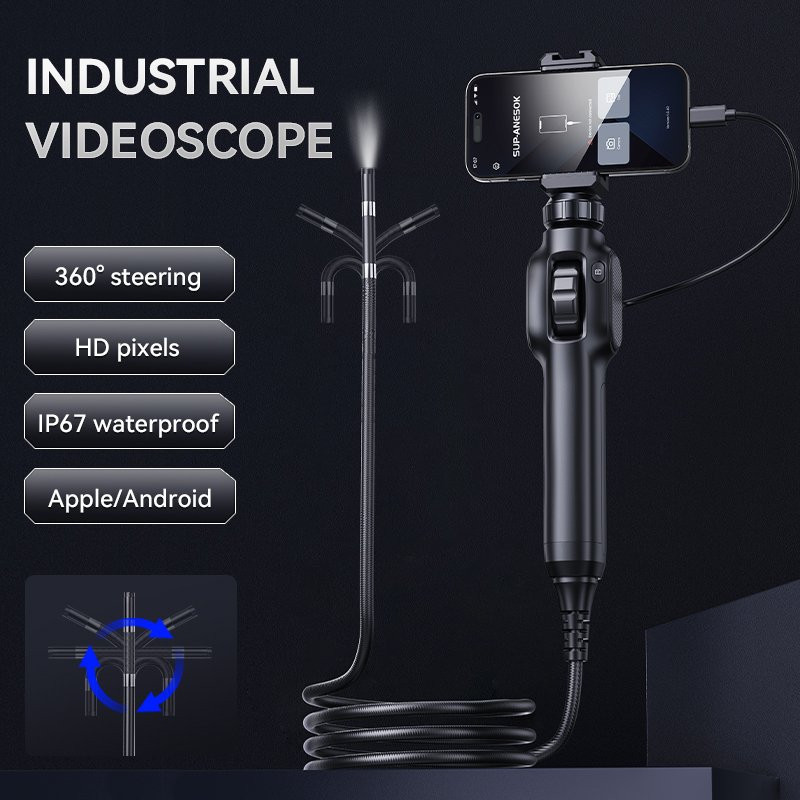 360 Degree Articulating Borescope S43 Two-Way Articulating Borescope Gooseneck Cable Inspection Camera for Automotive Mechanics
