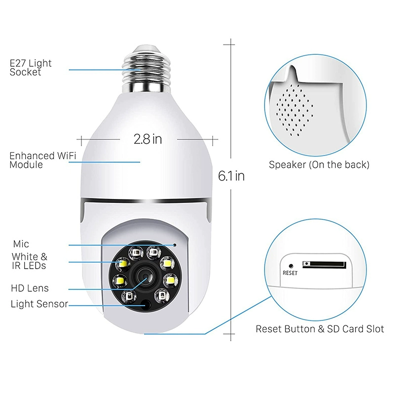 4Mp Home E27 Bulb Wifi Network Camera Night Vision Webcam Human Motion Tracking Memory Card 360 Wireless IP CCTV Indoor Camera