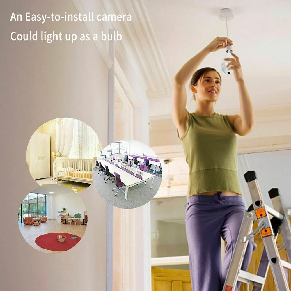 Wifi Bulb Camera Fisheye 360 Panoramic Wireless Surveillance Camera 1080P Ceiling Network Bulb Camera