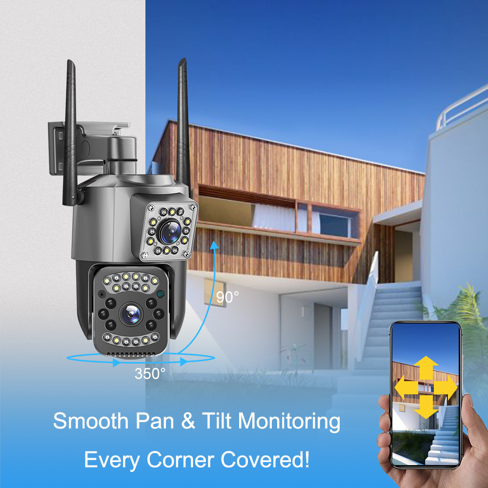 8MP Dual Lens Outdoor Wireless Security Network Camera 10X Optical Zoom Night Vision 1-Year GSM Alarm 4G Solar Auto Human