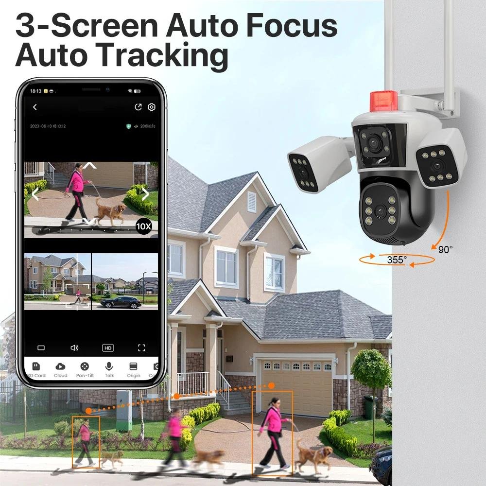 IPC360 Wifi Camera 12MP Three lens Three-Screen Monitor Network Ptz Auto Tracking Night Vision Cctv Camera Home Security