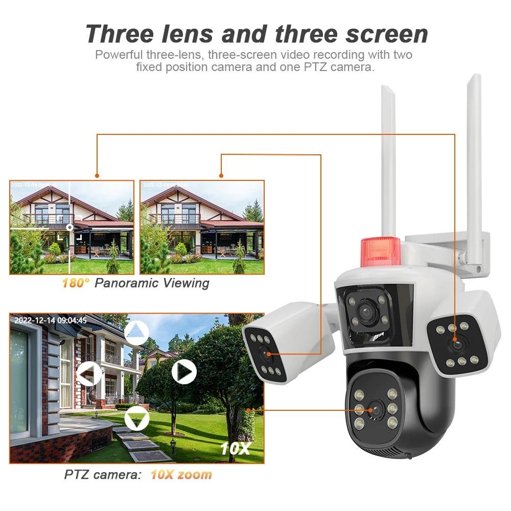 IPC360 Wifi Camera 12MP Three lens Three-Screen Monitor Network Ptz Auto Tracking Night Vision Cctv Camera Home Security