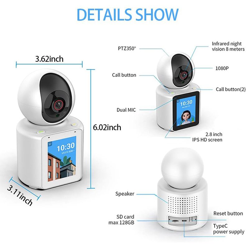 2023 New product video calling smart camera with 2.8 inch IPS screen PTZ network camera for home security cctv camera