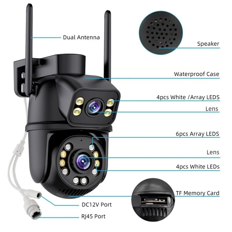 Cameras De Seguridad Wifi 6MP Dual Lens iCsee ptz WIFI Camera Outdoor Human Auto Tracking Wireless Security icsee WIFI Camera