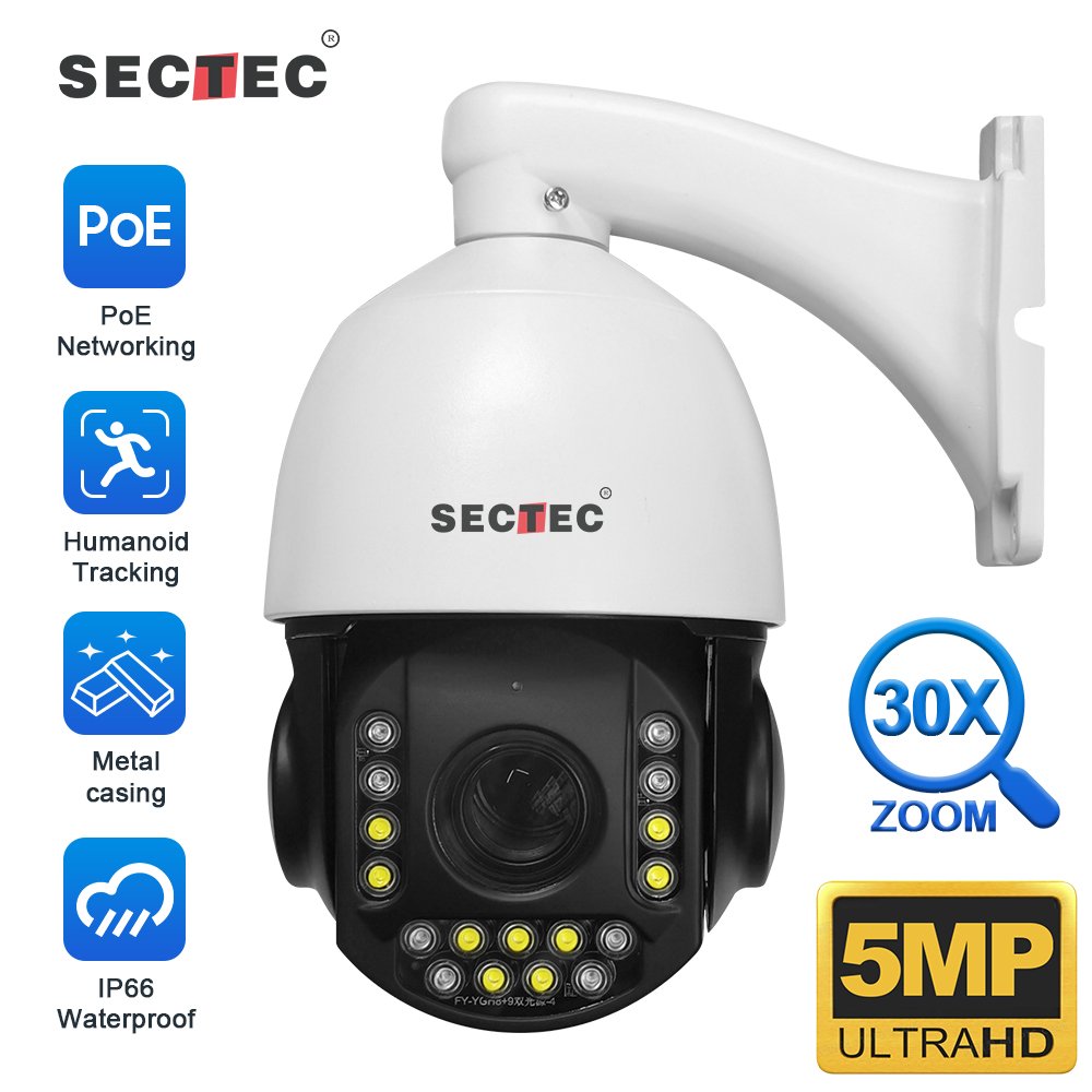 SECTEC 30X Zoom 5MP HD IP PTZ Camera Camhi Wireless Ip Wireless PTZ Network Camera POE 30X Optical Zoom Camera