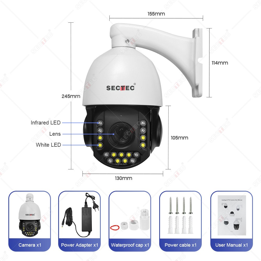 SECTEC 30X Zoom 5MP HD IP PTZ Camera Camhi Wireless Ip Wireless PTZ Network Camera POE 30X Optical Zoom Camera