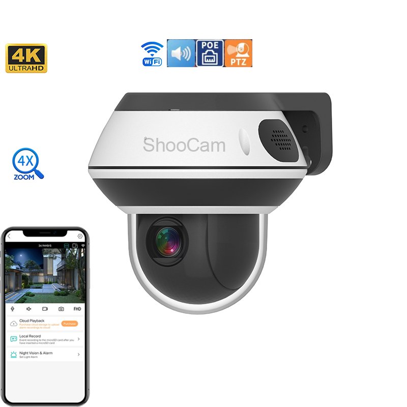 4x Optical Zoom Hd-Ip Ptz Dome Cmos Ip Cctv Camera Outdoor Waterproof Pan-Tilt 360 Wide Angle Cctv Poe Nvr Network Camera System