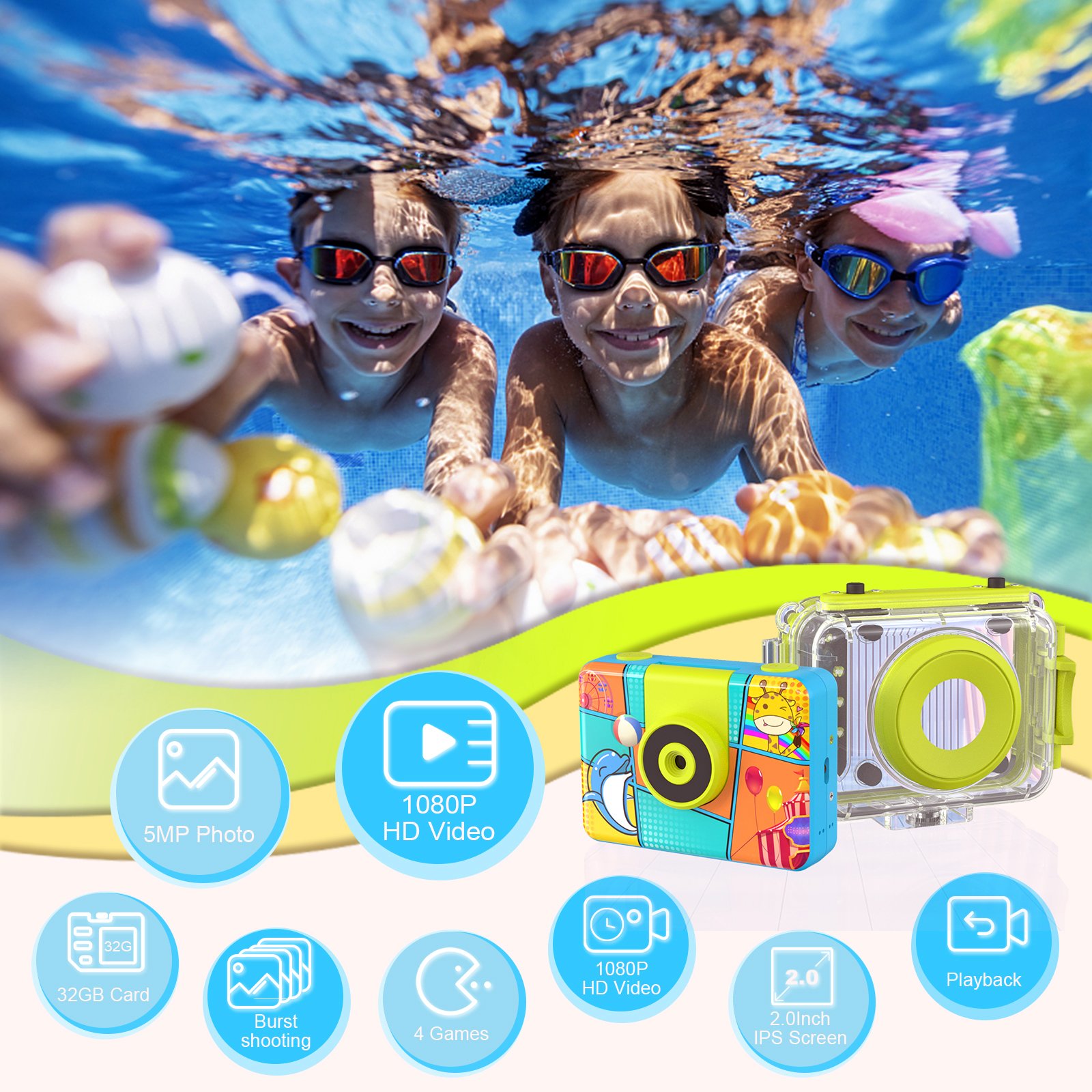 High Quality Easy Use 180 Degree Adjustment High Quality Waterproof Kids Action Camera Kids Gopro Camera