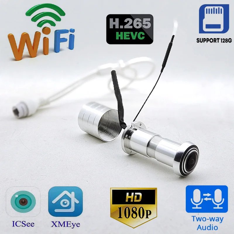iCSEE Door Eye Hole Security 1080P HD 1.66mm Lens FishEye Wide Angle CCTV Network Mini Peephole Door Wifi Camera P2P Xmeye VMS