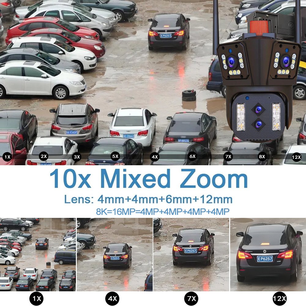 8K 16MP Four Camera Lenses 10X Zoom Security Camera 360 Degrees IP66 Waterproof IP Network WIFI 3 Screen PTZ Camera