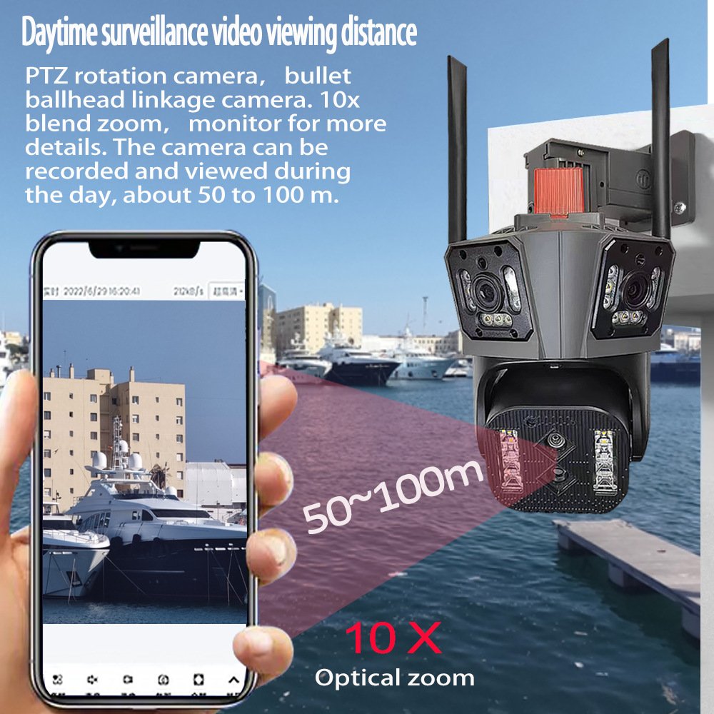 8K 16MP Four Camera Lenses 10X Zoom Security Camera 360 Degrees IP66 Waterproof IP Network WIFI 3 Screen PTZ Camera