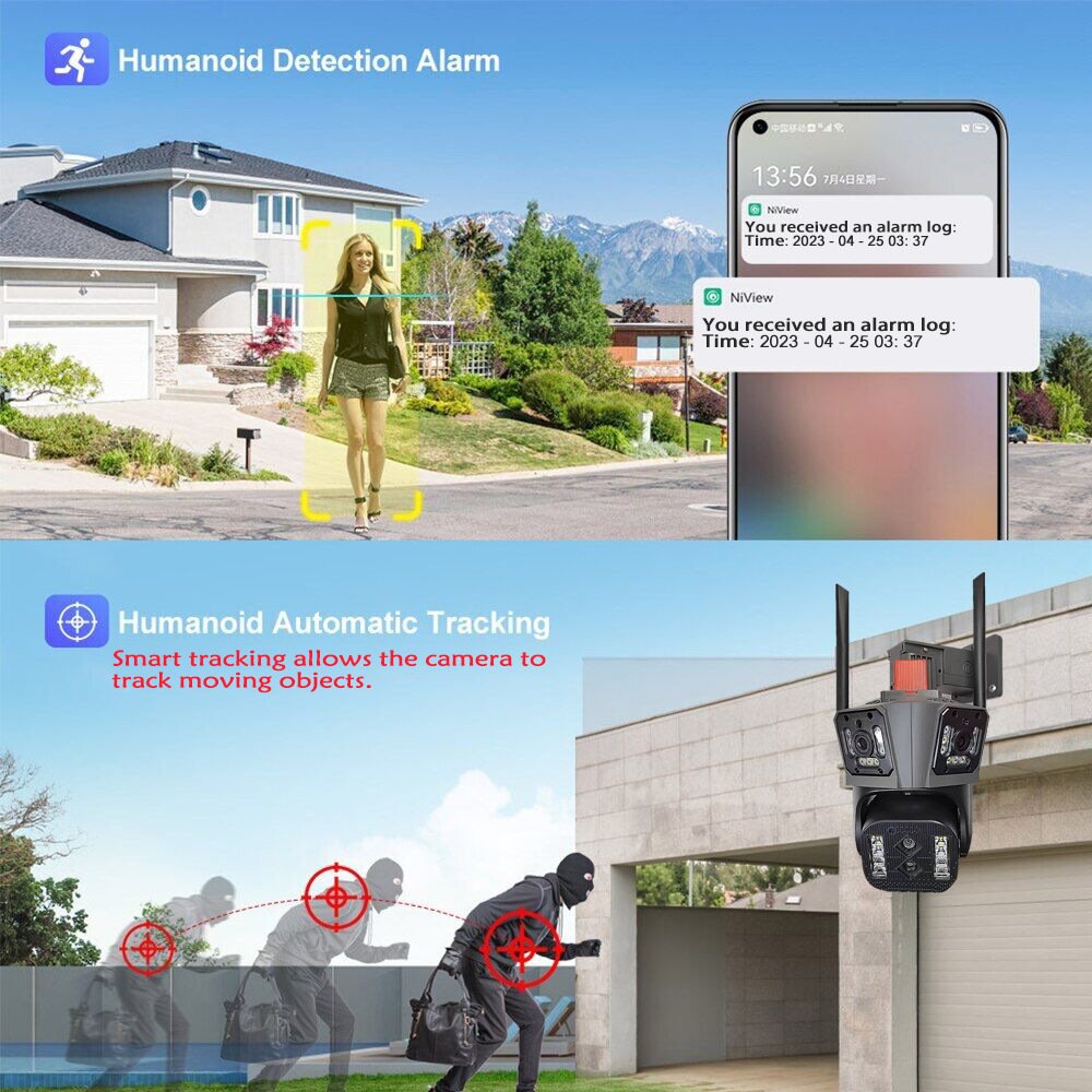 8K 16MP Four Camera Lenses 10X Zoom Security Camera 360 Degrees IP66 Waterproof IP Network WIFI 3 Screen PTZ Camera