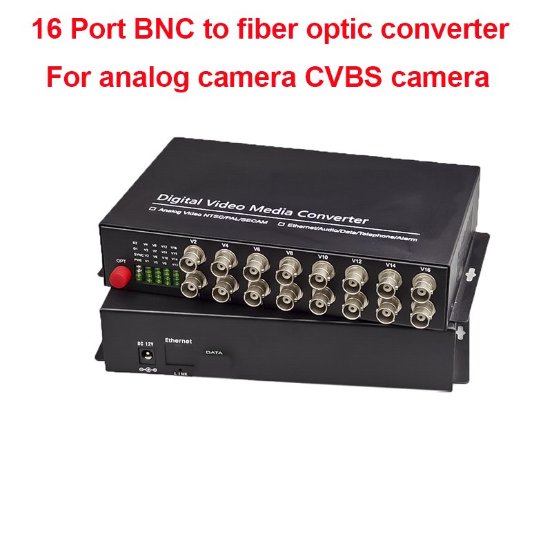 16 Channel BNC Analog Video To Fiber Optic Converter Transmitter/Receiver For CCTV System Analog Camera CVBS Camera