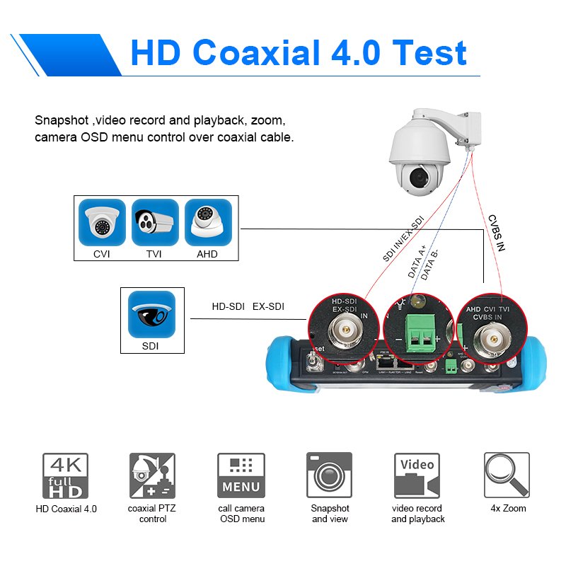 4K Security Camera Tester Full Function 8MP Analog TVI CVI AHD CVBS IP Network CCTV Tester Accessory