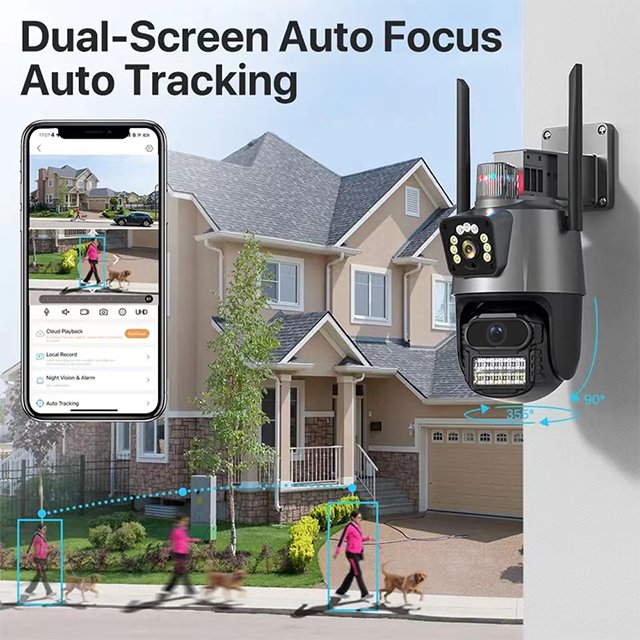 PEGATAH 8MP ICSEE Wireless Outdoor IP CCTV Camera with Dural Lens Wide Angle Two-Way Audio Factory Direct Home Security
