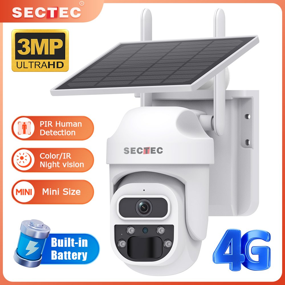 UBOX PIR Human Detection PTZ Camera HD 3MP IP Security Outdoor CCTV Panoramic Mini Size Solar Battery Network Camera