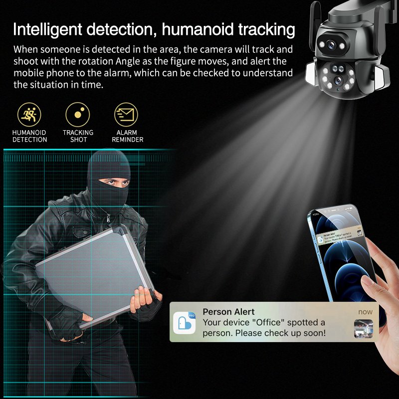 Outdoor Wifi PTZ 4MP Camera Home Security Camera Motion Detection AI Human Body Detection Night Full color Alarm Ip Cctv Camera