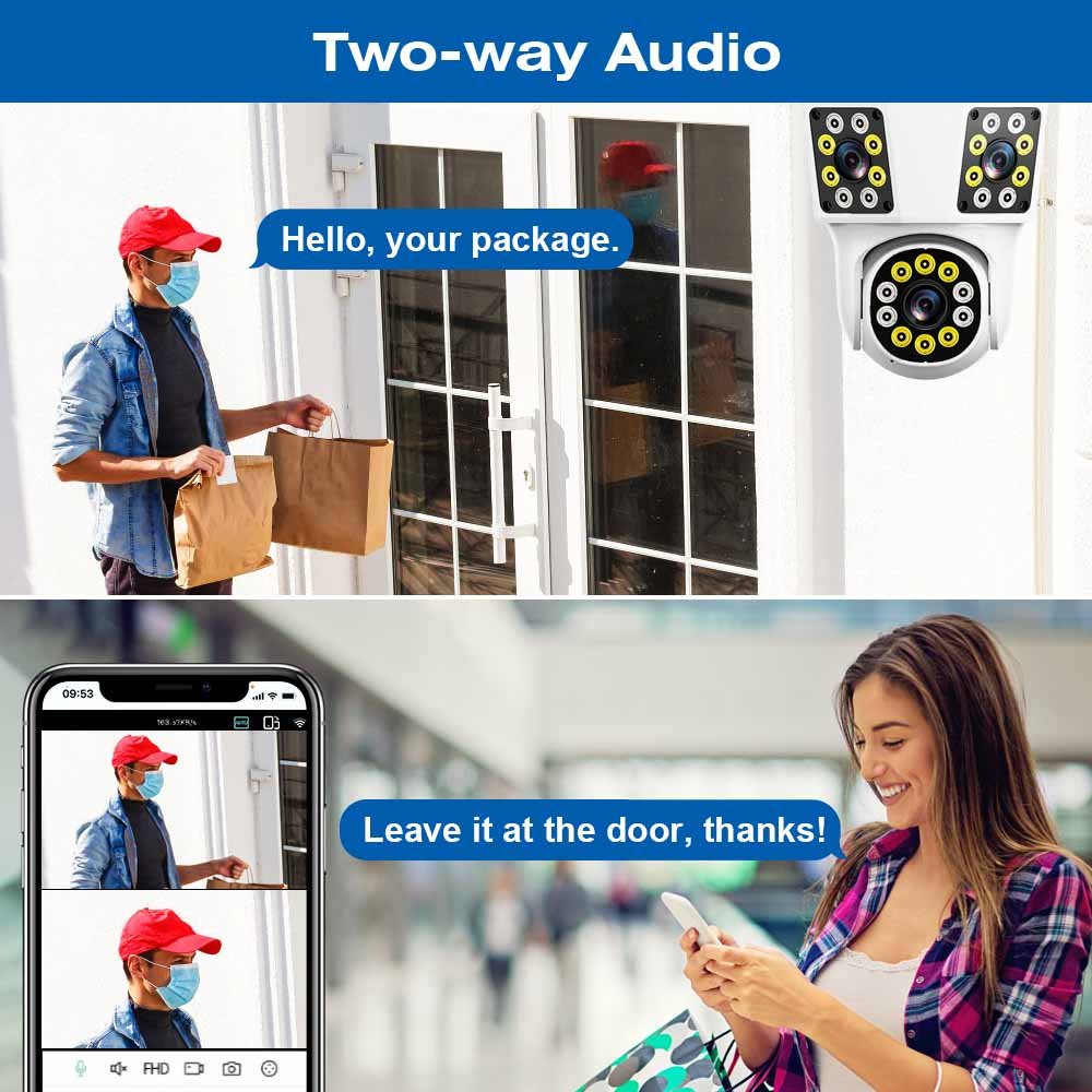 Hot Selling IPC360 12MP 3 Lens Smart Home CCTV Camera 3 Screens Night Vision Cloud Memory Card Data Storage Options Multi-Lens