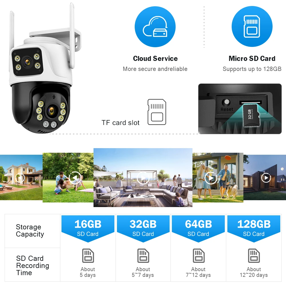 FULL Color 4K 8mp Three lens Dual Screen WIFI PTZ Auto Tracking outdoor Security IP 8X Zoom camera Surveillance CCTV iCSee