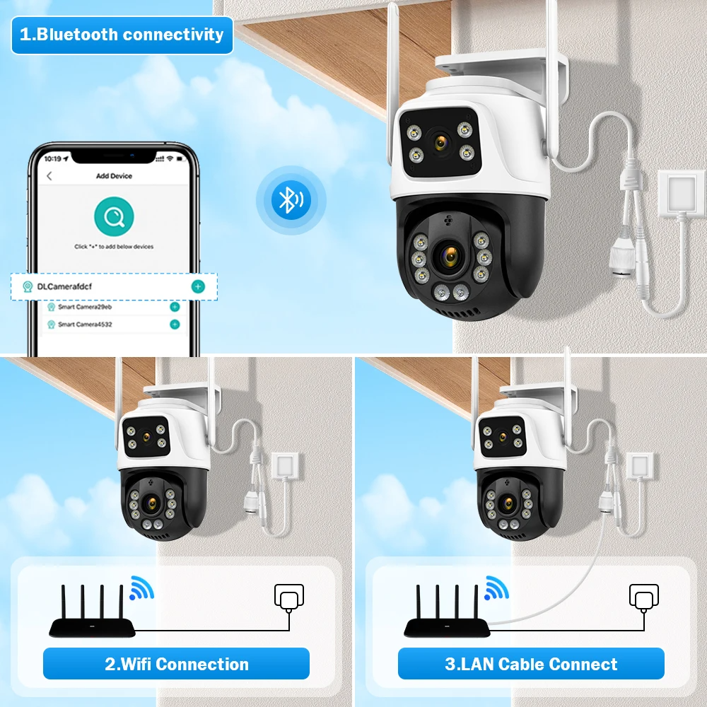 FULL Color 4K 8mp Three lens Dual Screen WIFI PTZ Auto Tracking outdoor Security IP 8X Zoom camera Surveillance CCTV iCSee