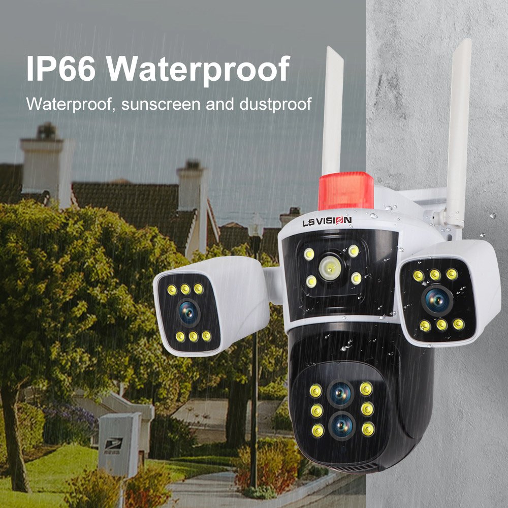 LS VISION Four Lens Three Screens 10X Zoom 360 Degree Surveillance 6mp Wifi Security Camera Wireless HD CCTV PTZ Camera