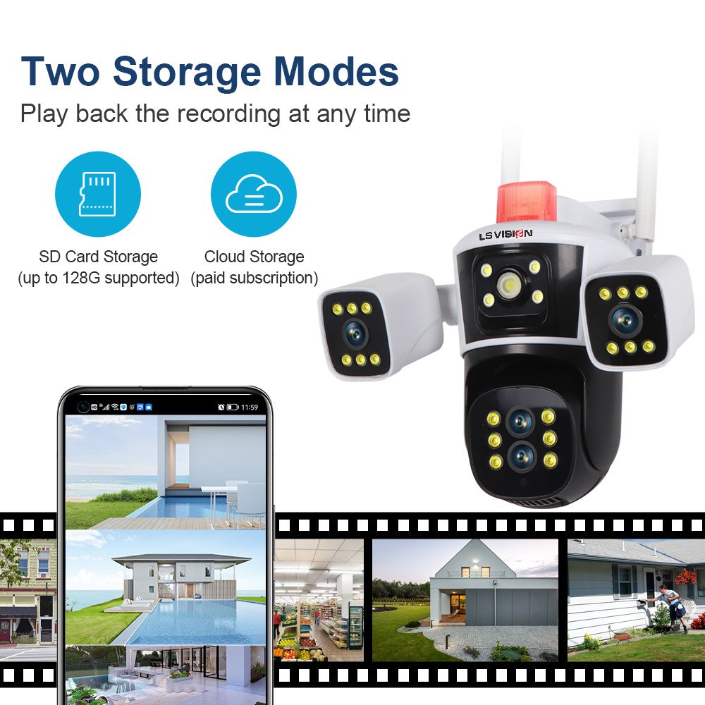 LS VISION Four Lens Three Screens 10X Zoom 360 Degree Surveillance 6mp Wifi Security Camera Wireless HD CCTV PTZ Camera