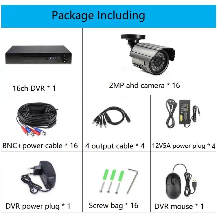 AHD DVR kit with16pcs CCTV Infrared Day/Night Camera Surveillance Security System