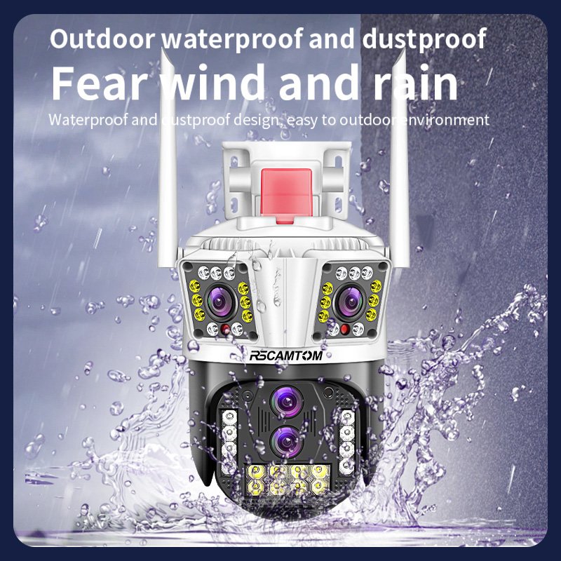 Rscamtom 8K 10X Zooming Cctv Wireless Wifi Camera Two Way Audio Baby Monitor Waterproof Four Lens Night Vision Network Camera