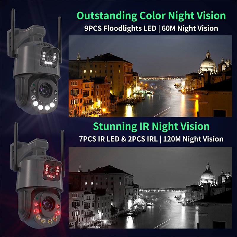 Dual Lens Audio Alarming Outdoor Waterproof Network Camera 6k icsee 36x Zooming Wireless WIFI CCTV Camera