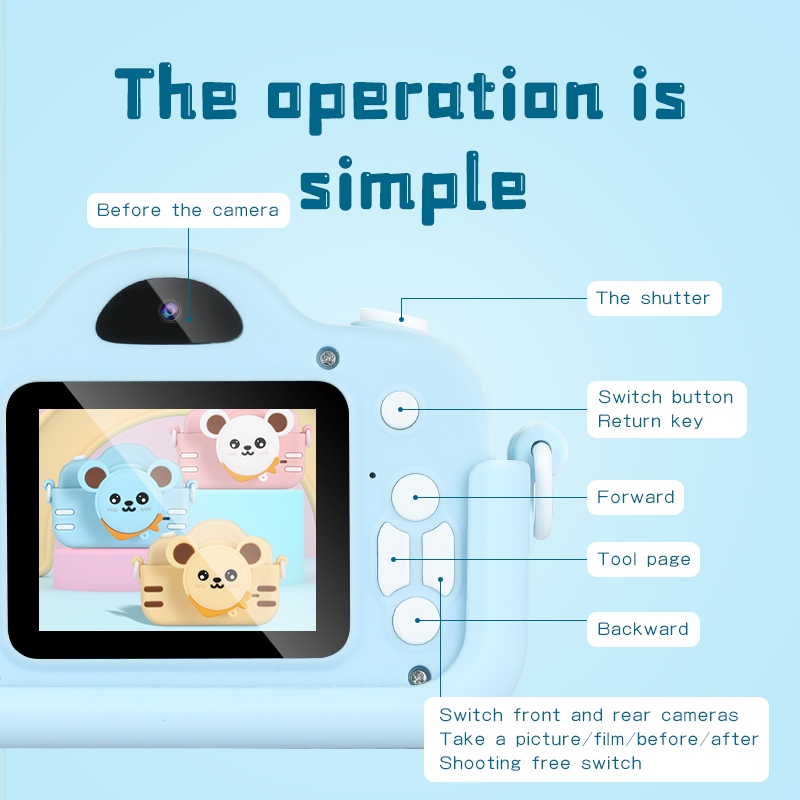 Children's Camera 1080P HD Camera Dual Lens Video Camera Cartoon Cute Outdoor Photography For Kids