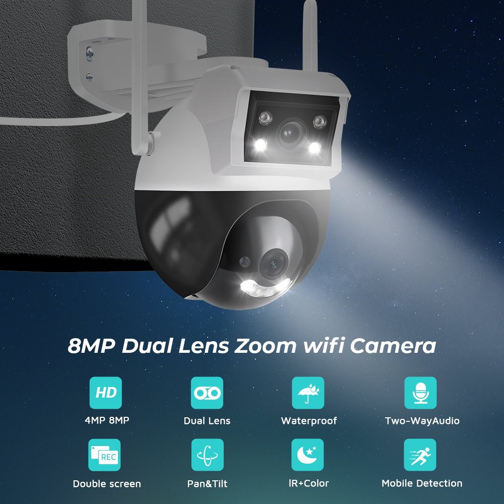 LEVOFAST 4MP Dual Lens Camera WiFi Camera Two Way Audio Night Vision IP66 Indoor Outdoor linkage Mini CCTV digital cameras